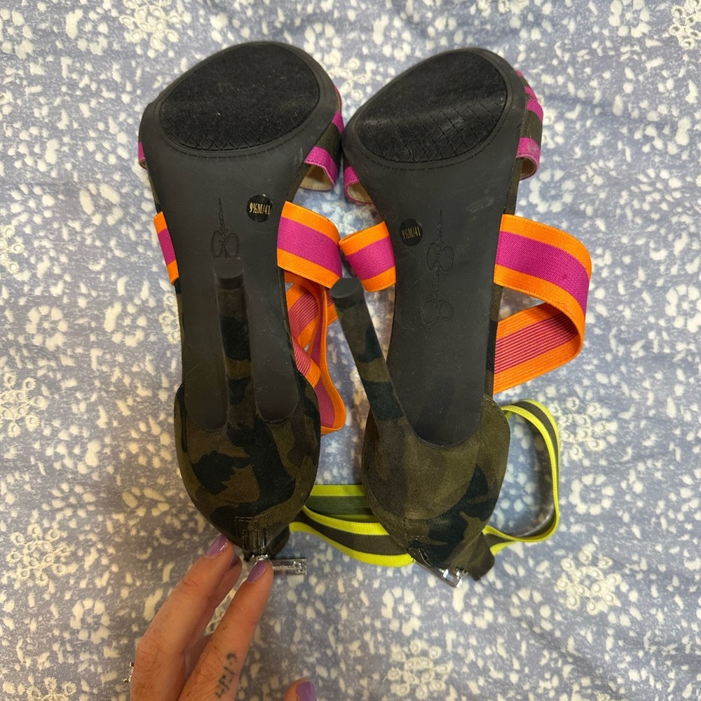 Jessica Simpson Multicolor Camo Strappy Heels - Picture 4 of 5